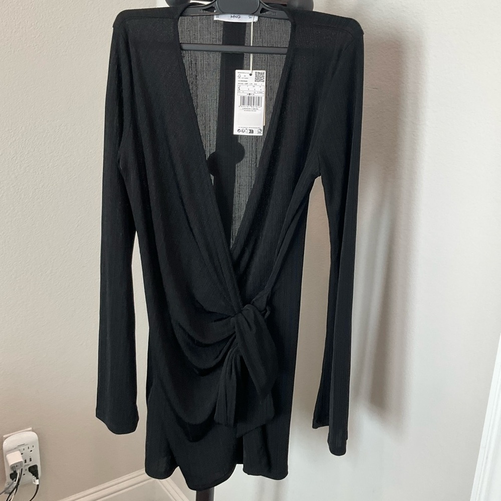 Mango Black Ribbed V-Neck Top - Picture 2 of 3